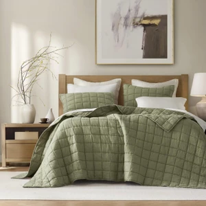 French Flax Linen Garment Washed Quilt Set - 022164581881