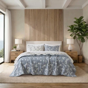 Catalina Botanical 3 Piece Jacquard Cotton Gauze Quilt Set Collection -