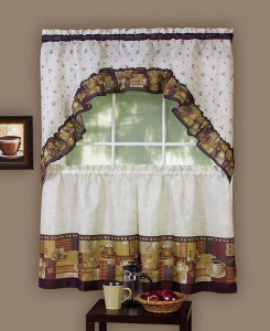 Coffee Printed Tier Kitchen Curtain Set -