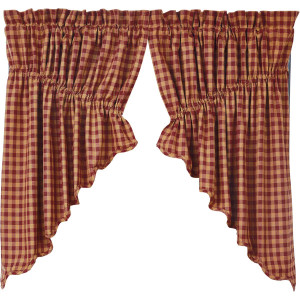 Burgundy Check Prairie Swag Set - 841985011830