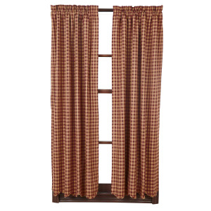 Burgundy Check Short Curtains - 840528110894