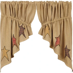 Stratton Burlap Applique Star Prairie Swag Set - 840528116803