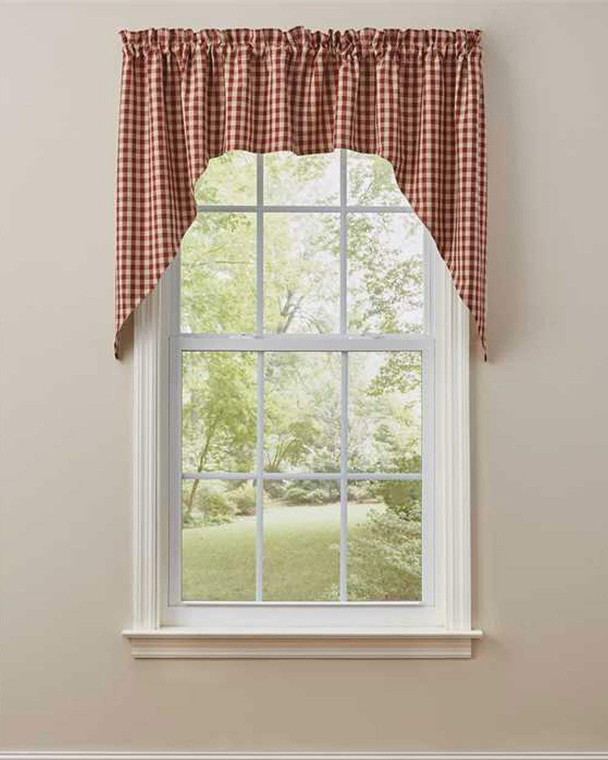 Wine & White Gingham Lined Swag Valance Pair - 608614379965