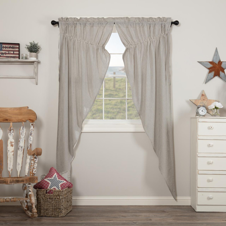 Hatteras Seersucker Blue Ticking Stripe Prairie Long Curtains - 840528179921
