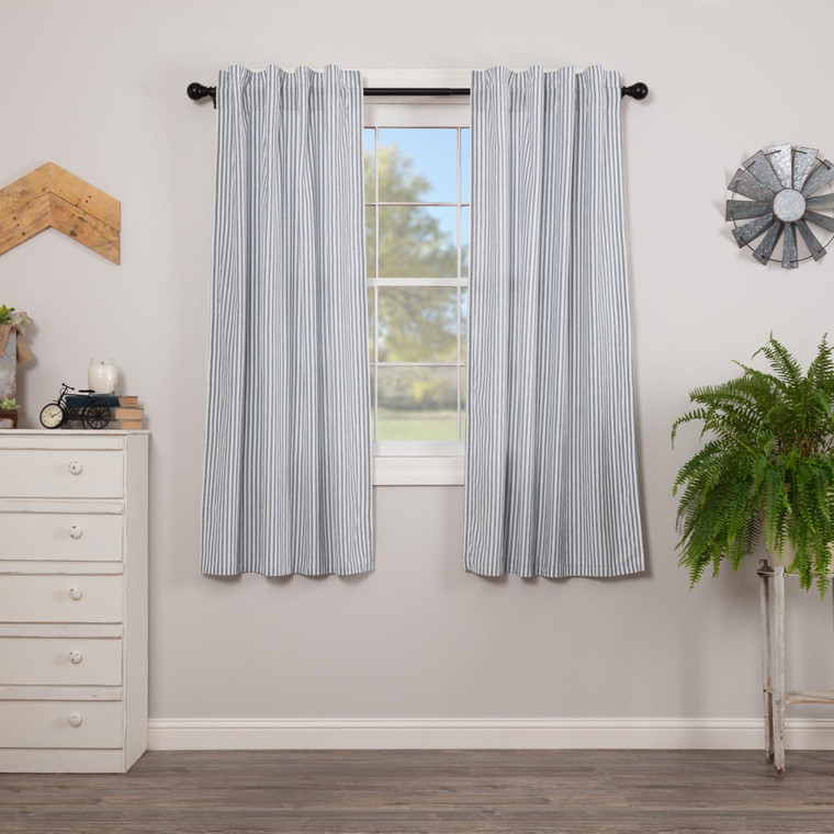 Sawyer Mill Blue Ticking Stripe Short Curtains - 840528180422