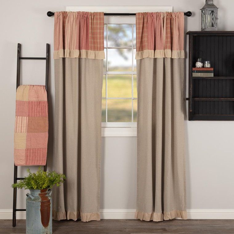 Sawyer Mill Red Panel with Attached Patchwork Valance Set - 840528181139