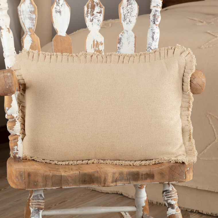Burlap Vintage Pillow w/ Fringed Ruffle - 840528179495