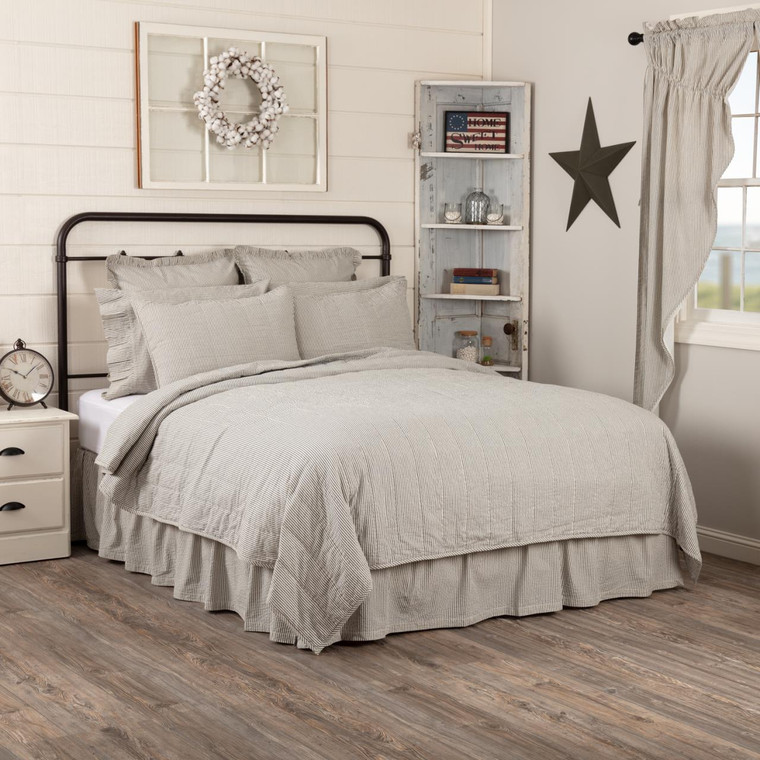 Hatteras Seersucker Blue Ticking Stripe Quilt Coverlet - 840528183546