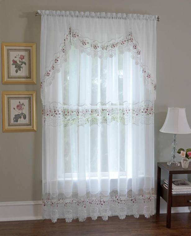 Vintage Sheer Macrame Lace Embroidered Curtain and Tier -
