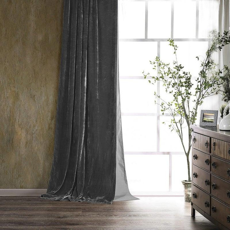 Stella Slate Silk Velvet Curtain Panel - 840118806473