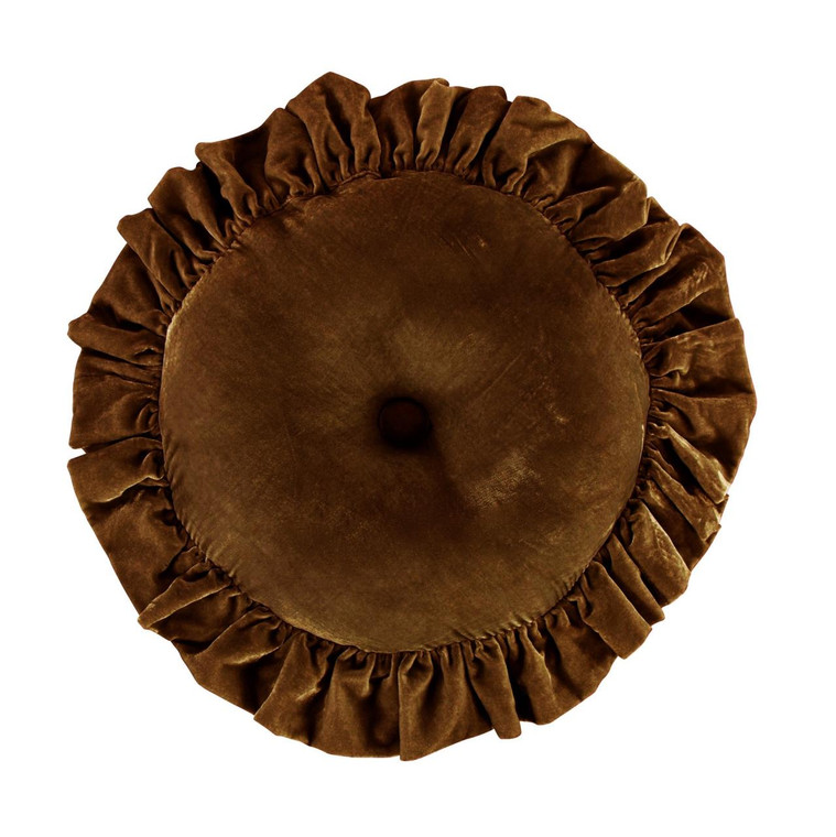 Stella Green Ochre Silk Velvet Round Pillow - 840118806565