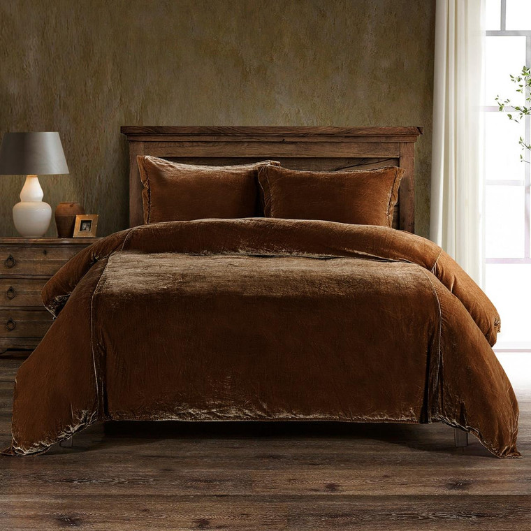 Stella Copper Brown Silk Velvet Duvet Set - 840118806077