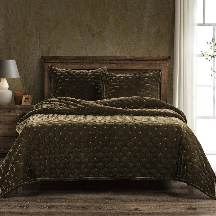 Stella Green Ochre Silk Velvet Quilt - 840118807593
