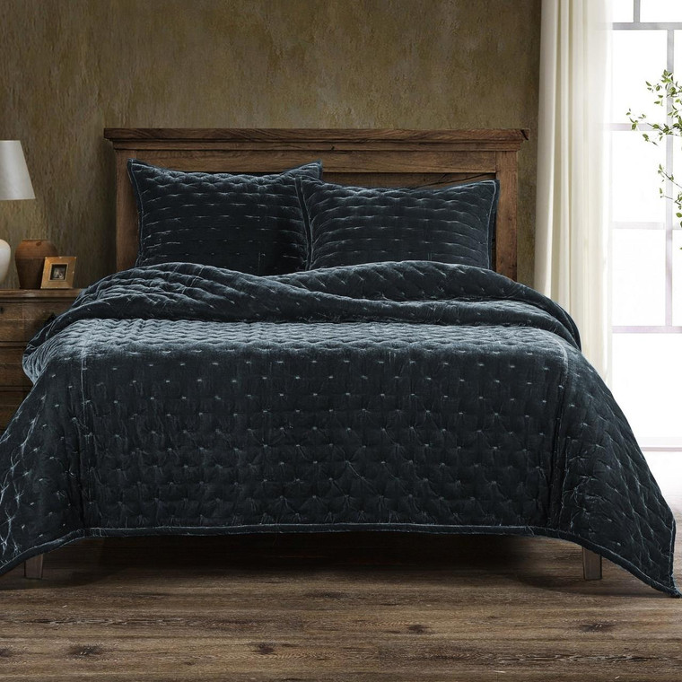 Stella Midnight Blue Silk Velvet Quilt Set - 840118808194