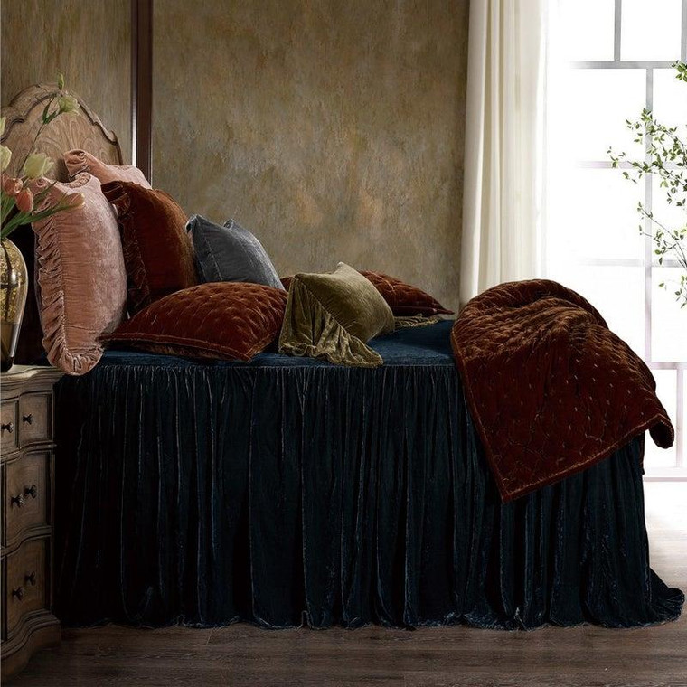 Stella Midnight Blue Silk Velvet Bedspread Set - 840118807777