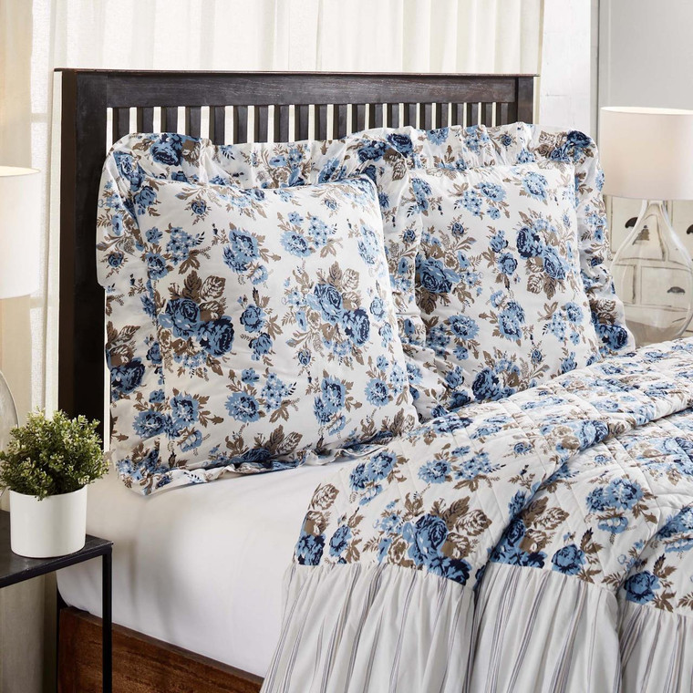 Annie Blue Floral Ruffled Euro Sham - 810055892938
