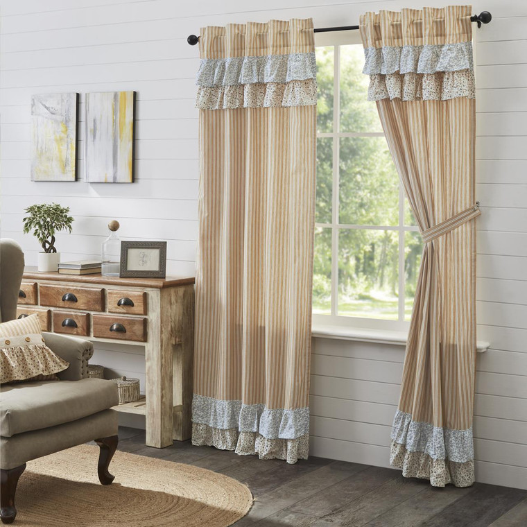 Kaila Floral Ticking Gold Curtain Pair - 810055894741