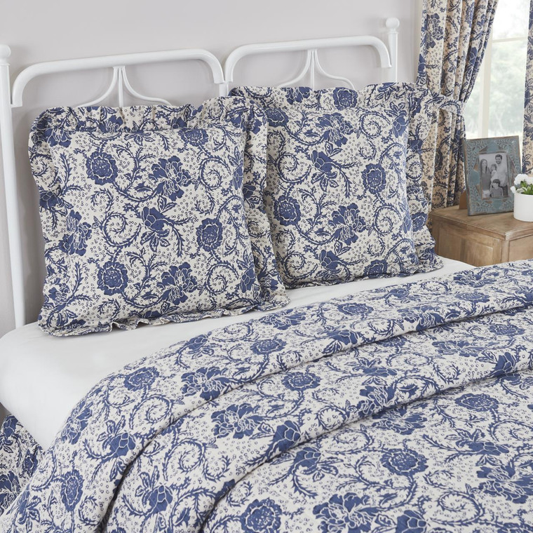 Dorset Navy Floral Ruffled Euro Sham - 840233904993