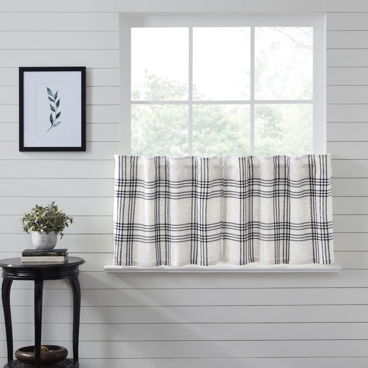 Black Plaid Tier Curtain Pair - 810055898398