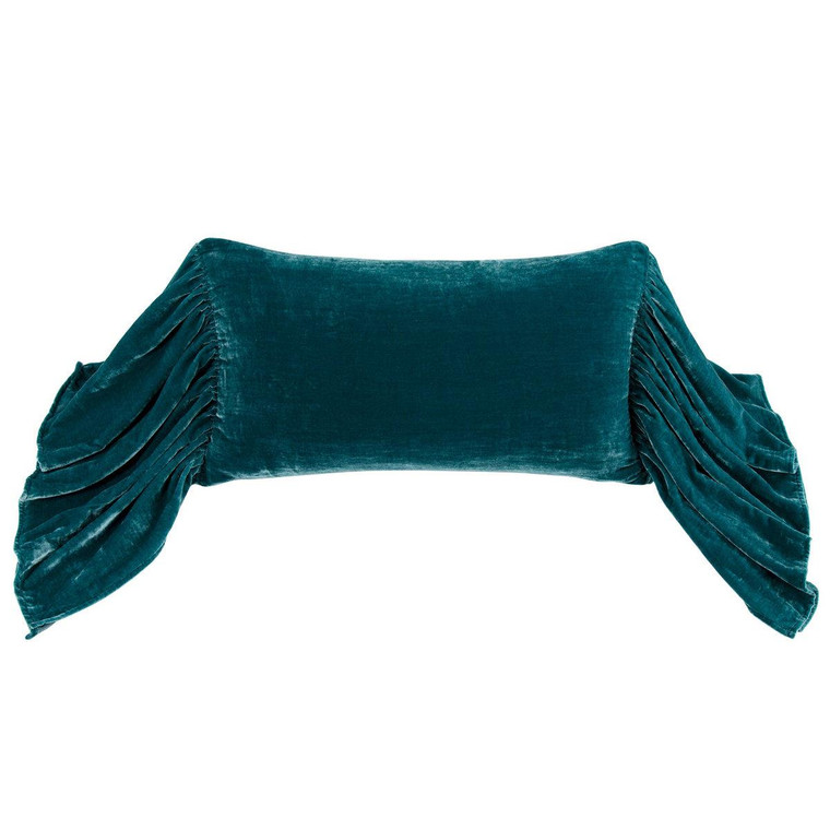 Stella Faux Silk Velvet Teal Long Ruffled Pillow - 840118818322