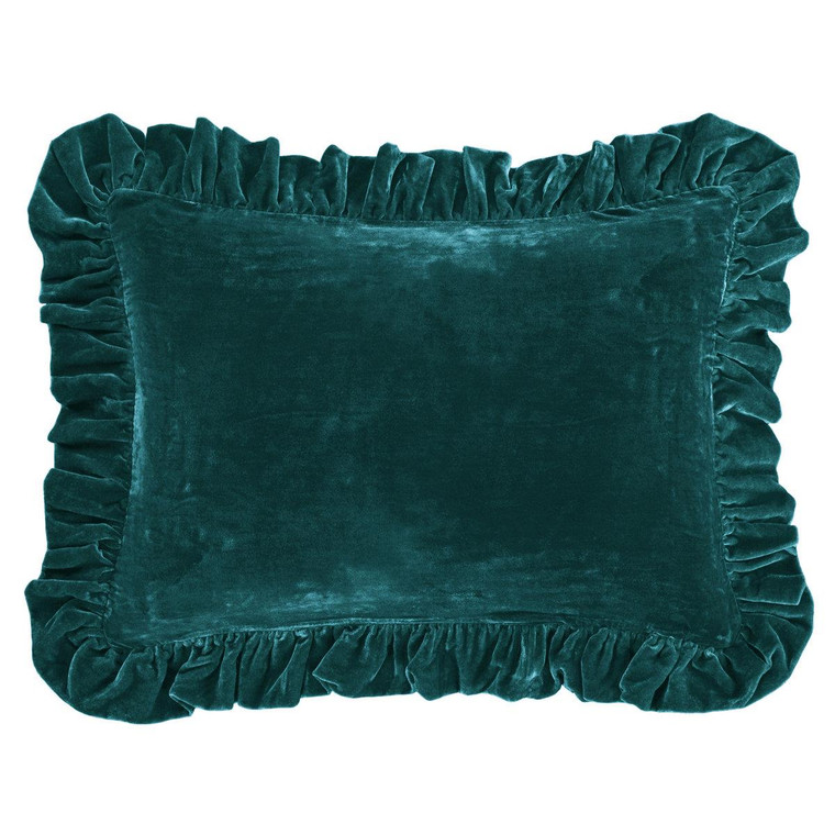 Stella Faux Silk Velvet Teal Ruffled Dutch Euro Pillow - 840118818261