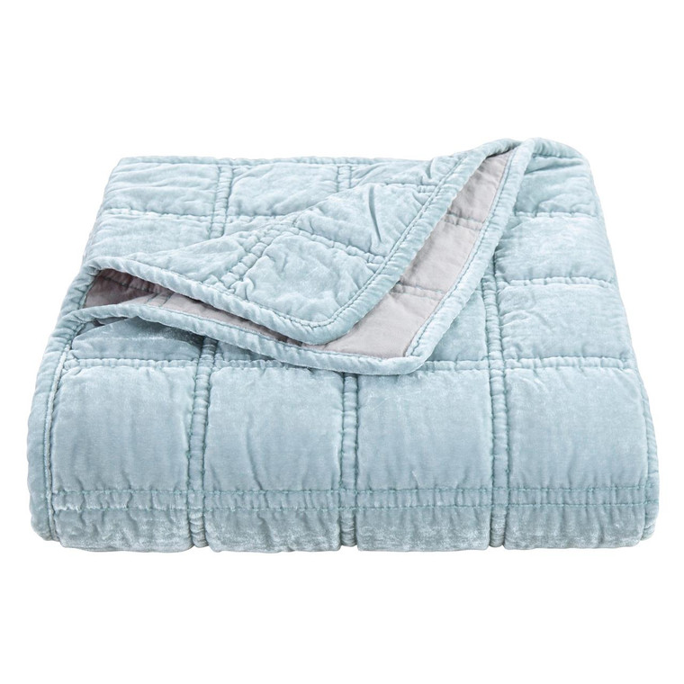 Stella Faux Silk Velvet Double Box Stitch Icy Blue Throw Blanket - 840118817752