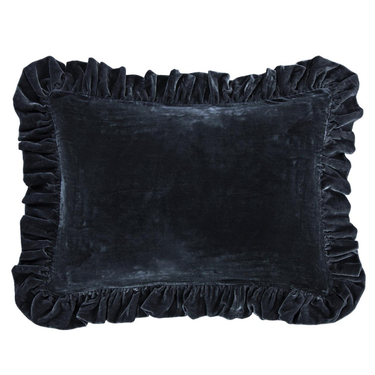 Stella Midnight Blue Silk Velvet Ruffled Dutch Euro Pillow - 840118815390