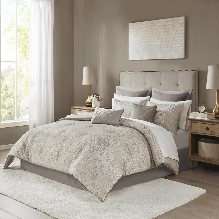 Emilia 12 Piece Jacquard Comforter Set with Bed Sheets - 086569405142