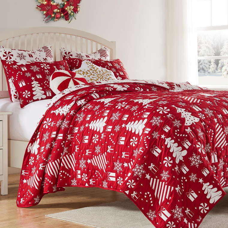 Peppermint Party Red Coverlet Collection -