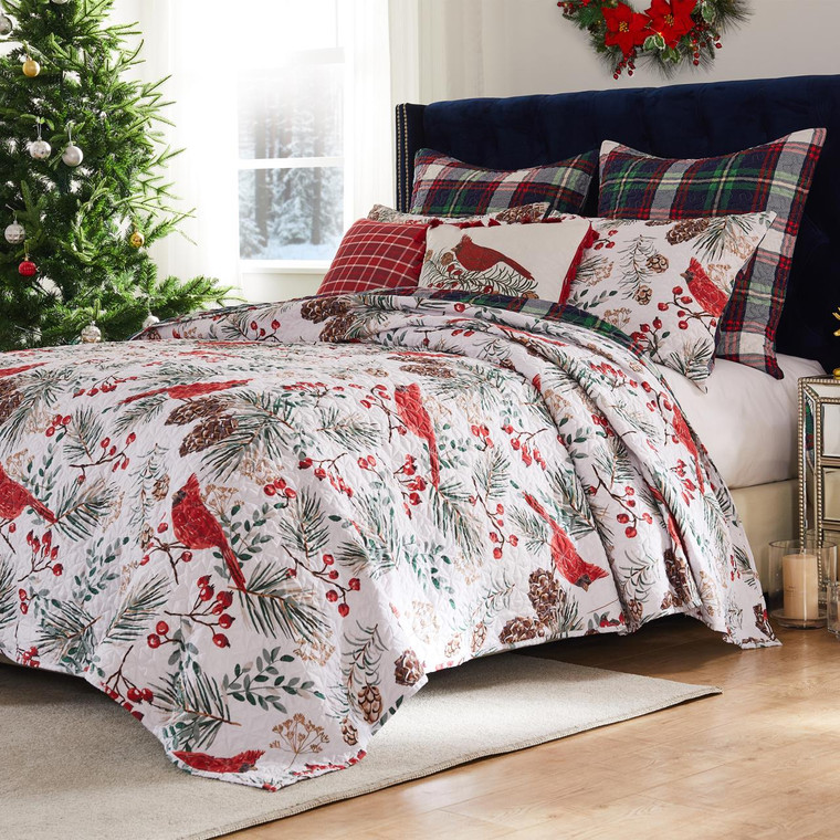 Cardinal Plaid Red Quilt Set - 636047448606