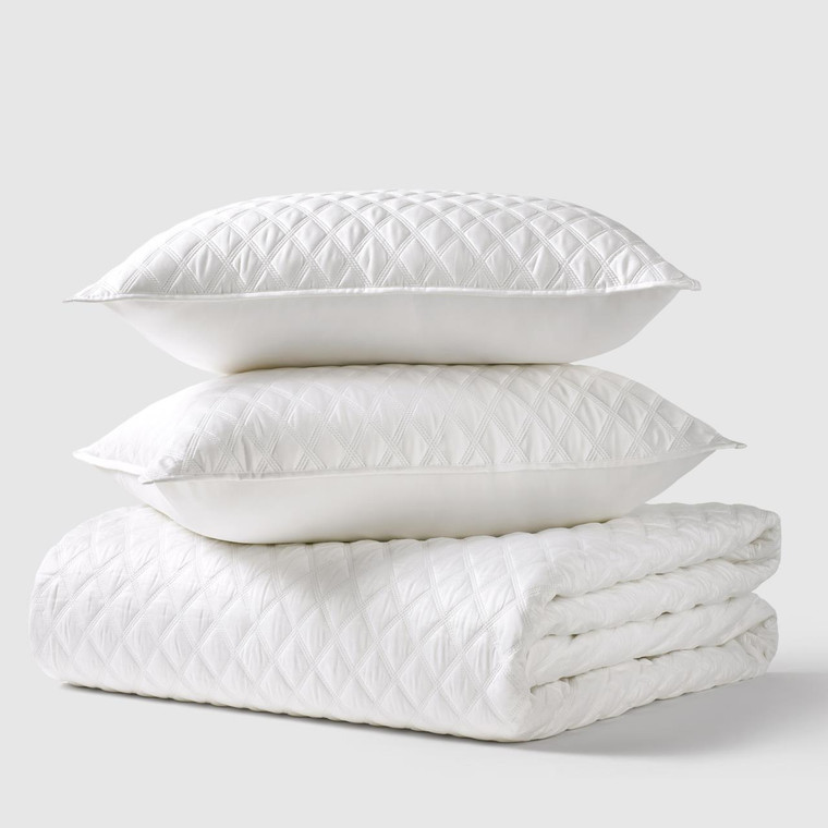 Premier Sateen Crisp White Quilt Set - 193842157107