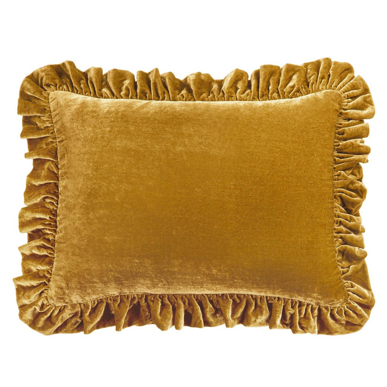 Stella Faux Silk Velvet Saffron Ruffled Dutch Euro Pillow - 840118826624