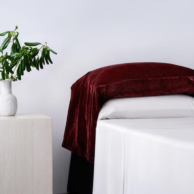 Stella Faux Silk Velvet Garnet Red Waterfall Pillowcase Set - 840118829113