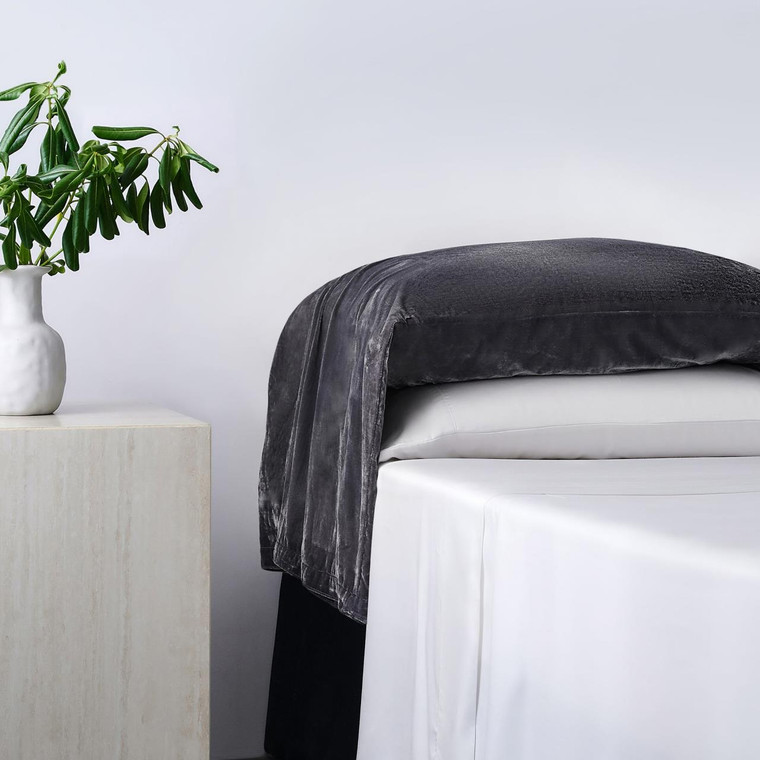 Stella Faux Silk Velvet Slate Waterfall Pillowcase Set - 840118829137