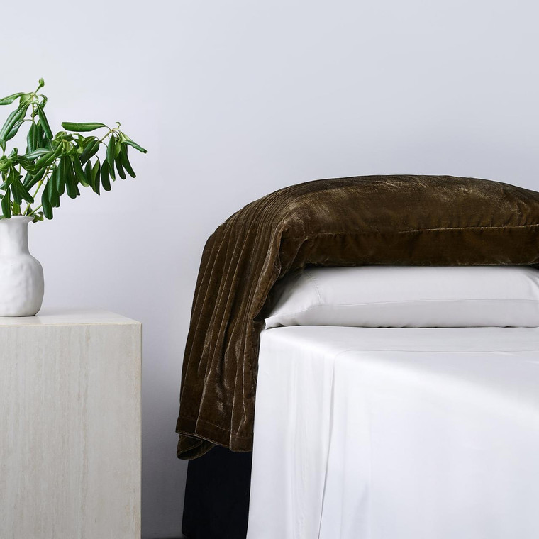 Stella Faux Silk Velvet Green Ochre Waterfall Pillowcase Set - 840118829083