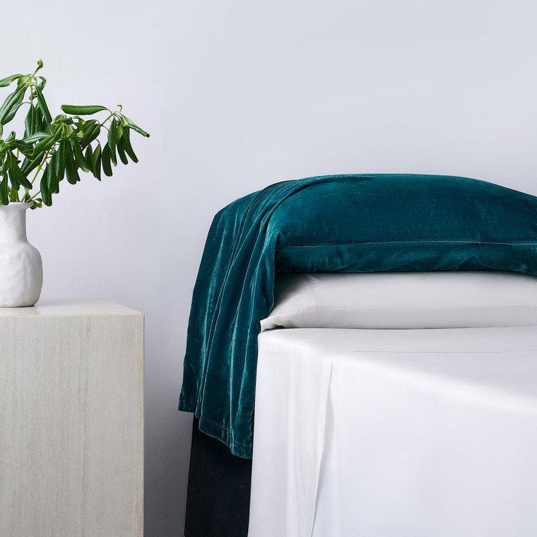 Stella Faux Silk Velvet Teal Waterfall Pillowcase Set - 840118829168