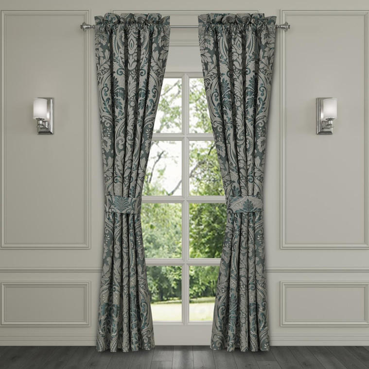 Renata Teal Lined Rod Pocket Curtain Pair - 193842160480