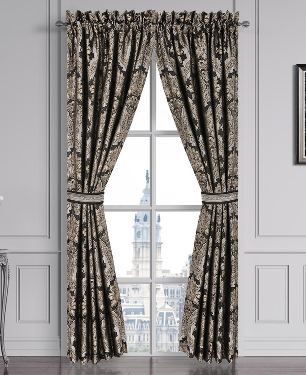 Harriman Black Lined Rod Pocket Curtain Pair - 193842163344
