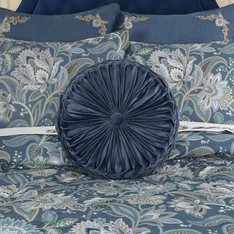 Michaela Prussian Navy Tufted Round Pillow - 193842163092