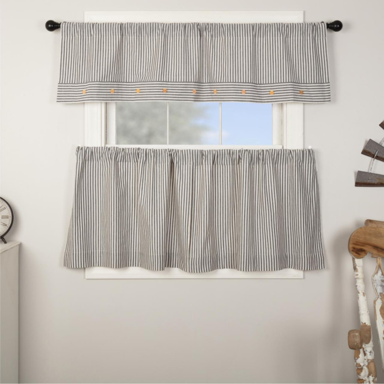Farmhouse Ticking Gray Tier Curtain Pair - 840528187865