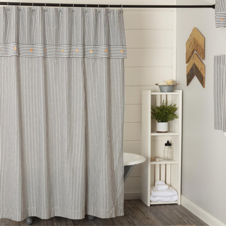 Farmhouse Ticking Gray Shower Curtain - 840528187919