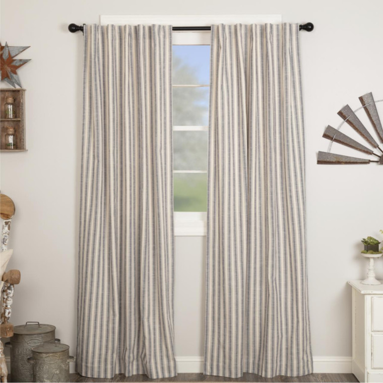 Market Place Blue Ticking Stripe Curtain Pair - 840528188206