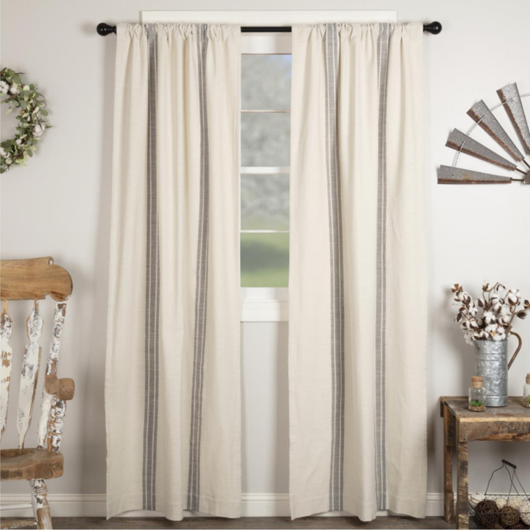 Market Place Gray Grain Sack Stripe Curtain Pair - 840528171499