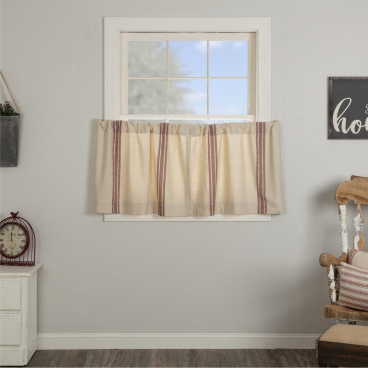 Market Place Red Grain Sack Stripe Tier Curtain Pair - 840528195822
