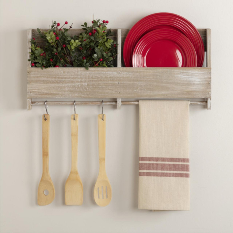 Market Place Red Grain Sack Stripe Tea Towel - 840528196065