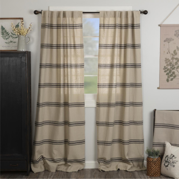 Mill House Stripe Black Curtain Pair - 840528196676