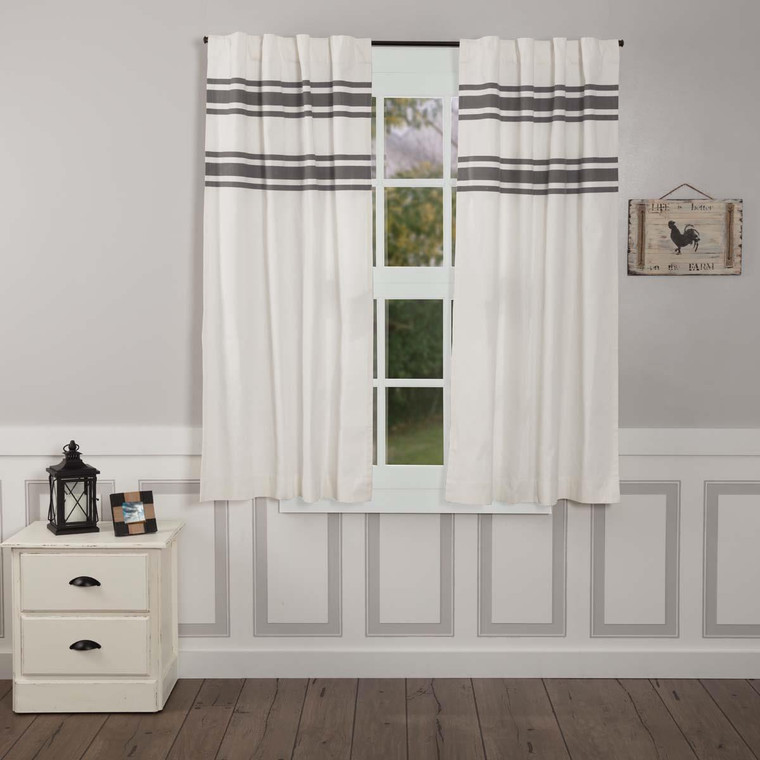 Silo Hill Charcoal Stripe Short Curtain Pair - 840528172625