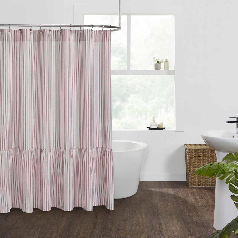 Timeless Ticking Red Ruffled Shower Curtain - 840233912301