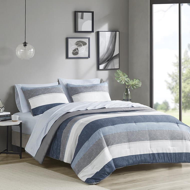 Jaxon Stripe Comforter Set with Bed Sheets Collection -