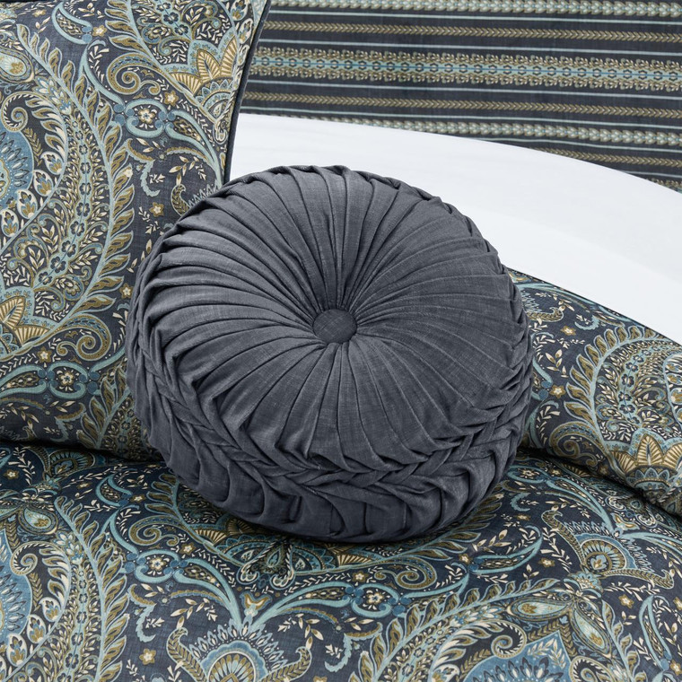 Destiny Blue Tufted Round Pillow - 193842168202